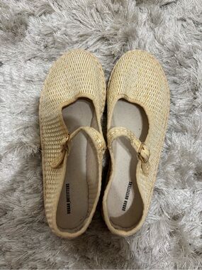 Urban Outfitters Woven Mary Jane Flats in Natural Straw